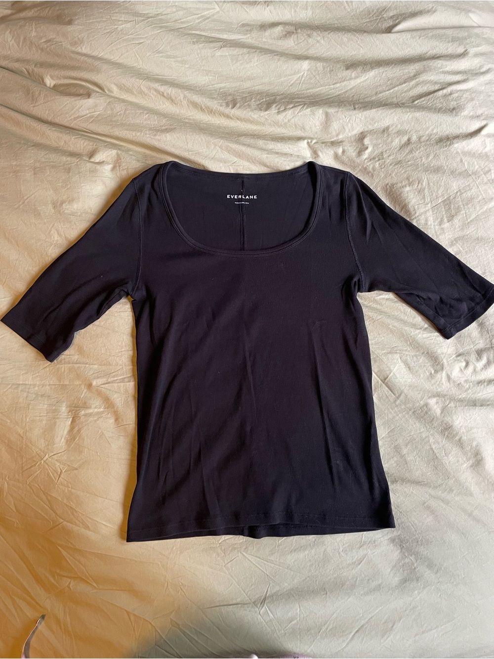 Everlane Black Ribbed Scoop Neck Top Fitted Stretch Size L